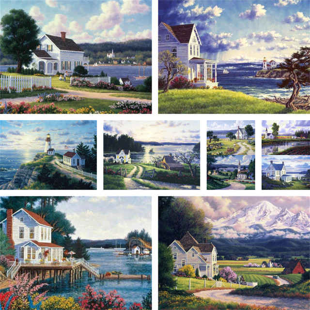 Seaside House Scenery Diamond Painting Kits Stitch Diamond Art Painting  Kits Stamped Cross Stitch Kit Art Custom Mother Kids Hot - AliExpress